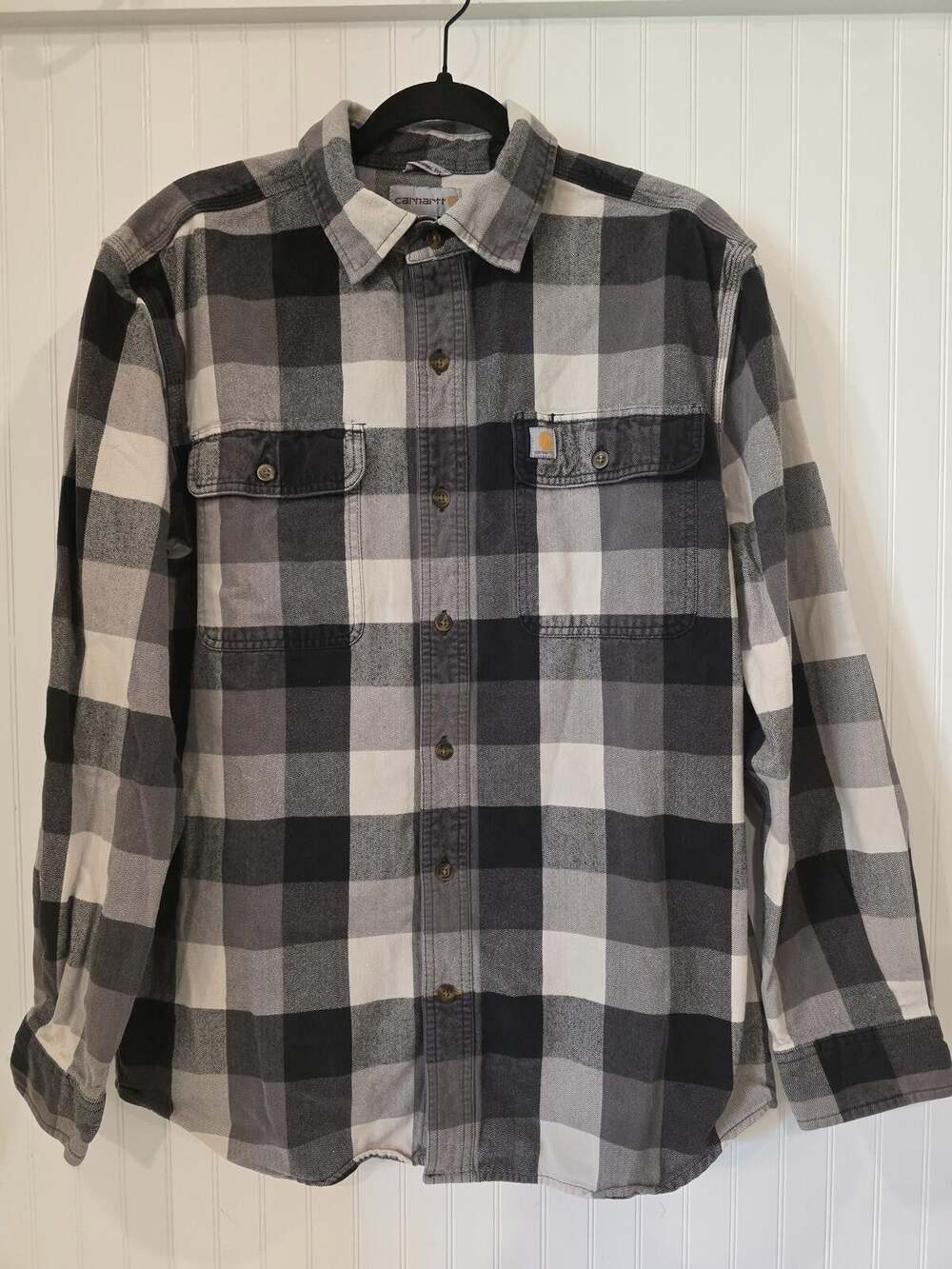 Carhartt Original Fit Long Sleeve Plaid Black/Gray Mens Medium 100% Cotton